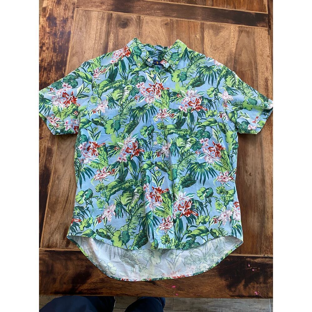 Polo Ralph Lauren Hawaiian Floral Tropical Camp Cotton Button Down Shirt Size XL